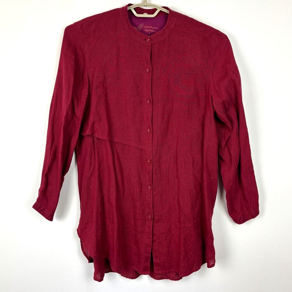 Gudrun Sjoden Red 100% linen Long Sleeve Tunic Top Shirt Large NEW pockets